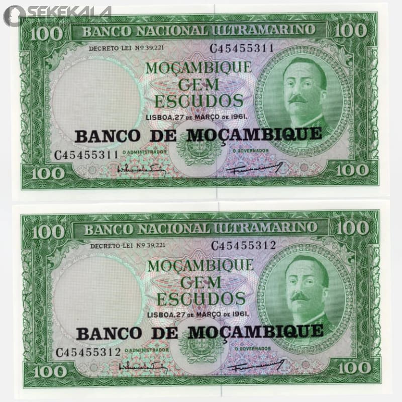 جفت اسکناس 100 اسکودو موزامبیک 1976(UNC)(سورشارژ جمهوری خلق)