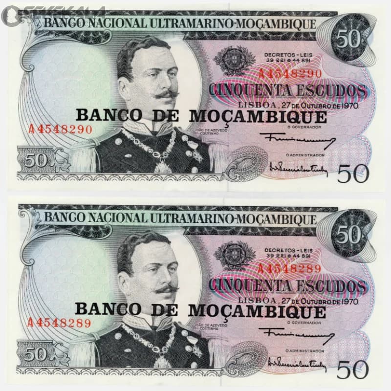 جفت اسکناس 50 اسکودو موزامبیک 1976(UNC)(سورشارژ جمهوری خلق)
