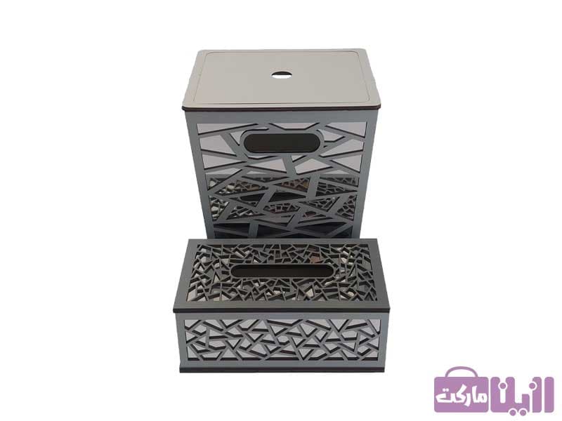 ست جعبه دستمال و سطل زباله چوبی کد B305