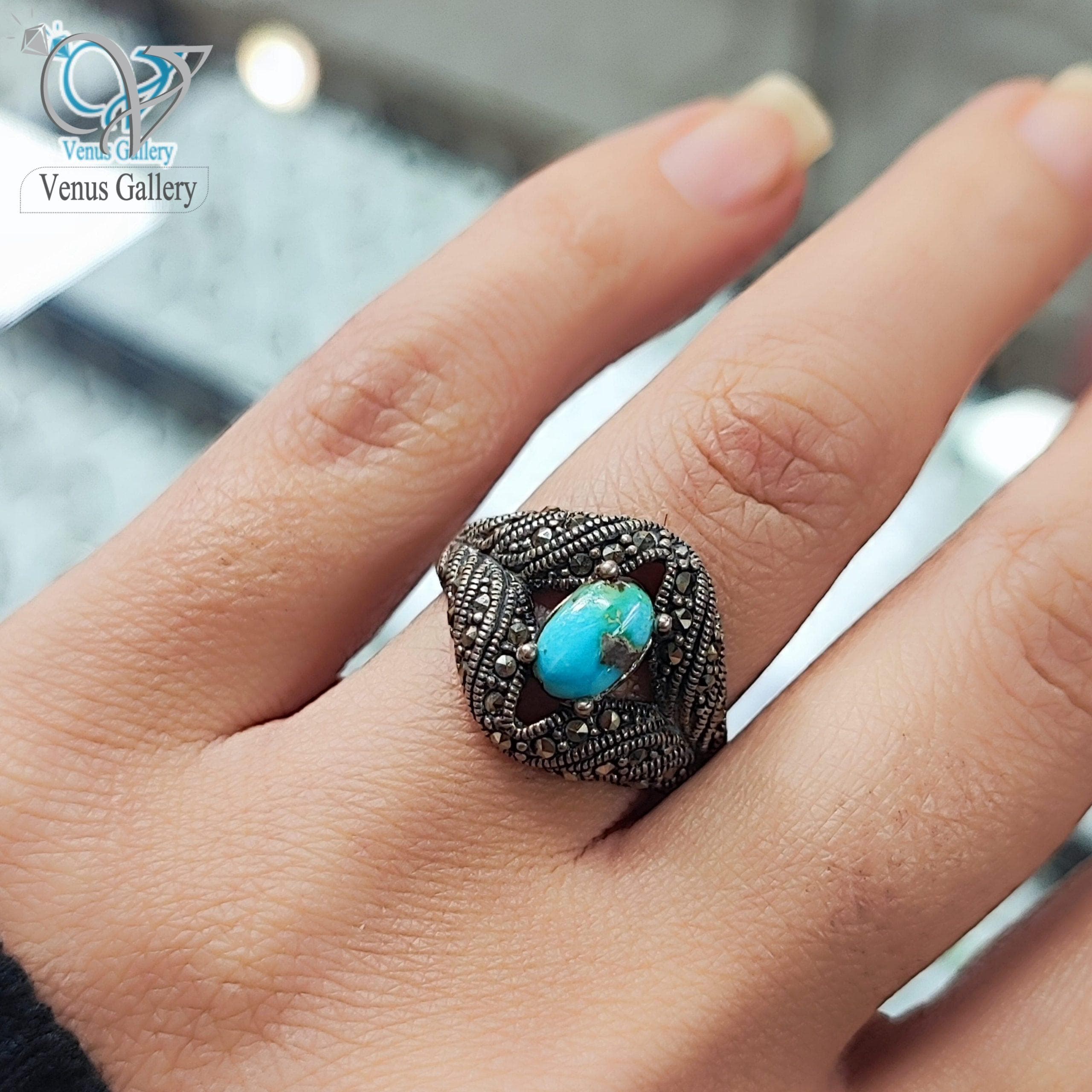 انگشتر نقره زنانه سنگ فیروزه اصل کد 3434