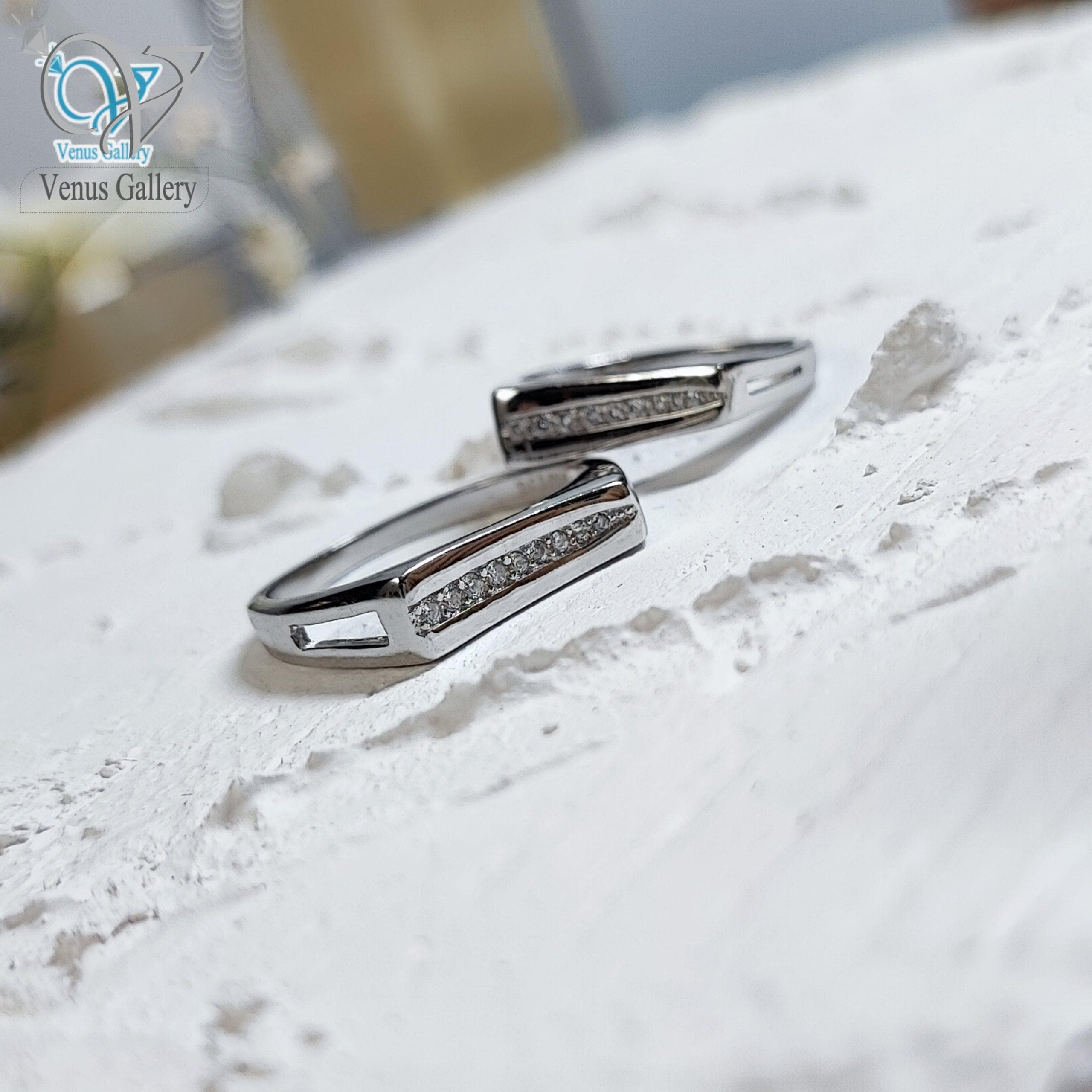 حلقه ست نقره نگین دار طرح طلا سفید کد 3386 — تصویر ۲