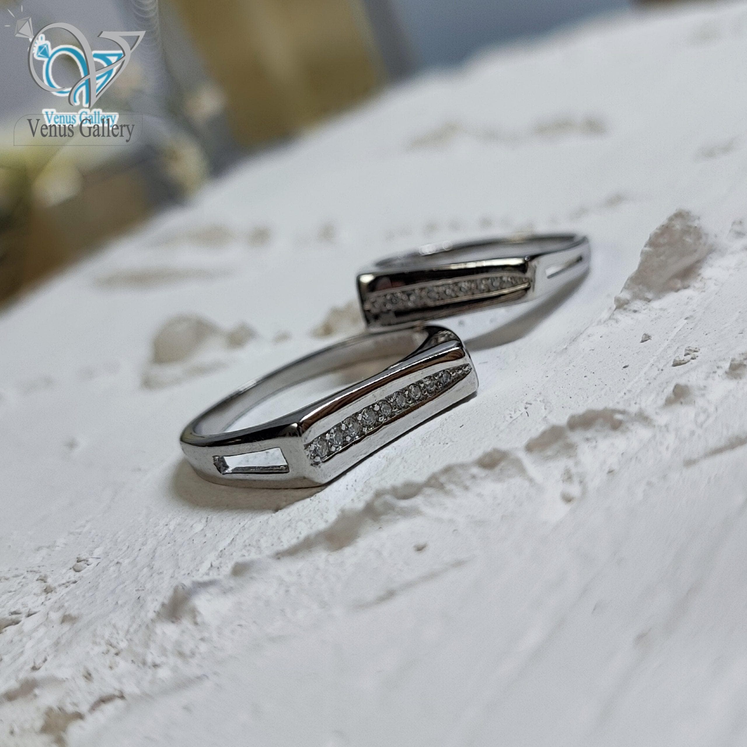 حلقه ست نقره نگین دار طرح طلا سفید کد 3386