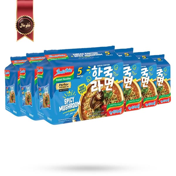 6 بسته نودل اندومی indomie مدل طعم قارچ تند Spicy Mushroom وزن 83 گرم پک 5 تایی (اورجینال)