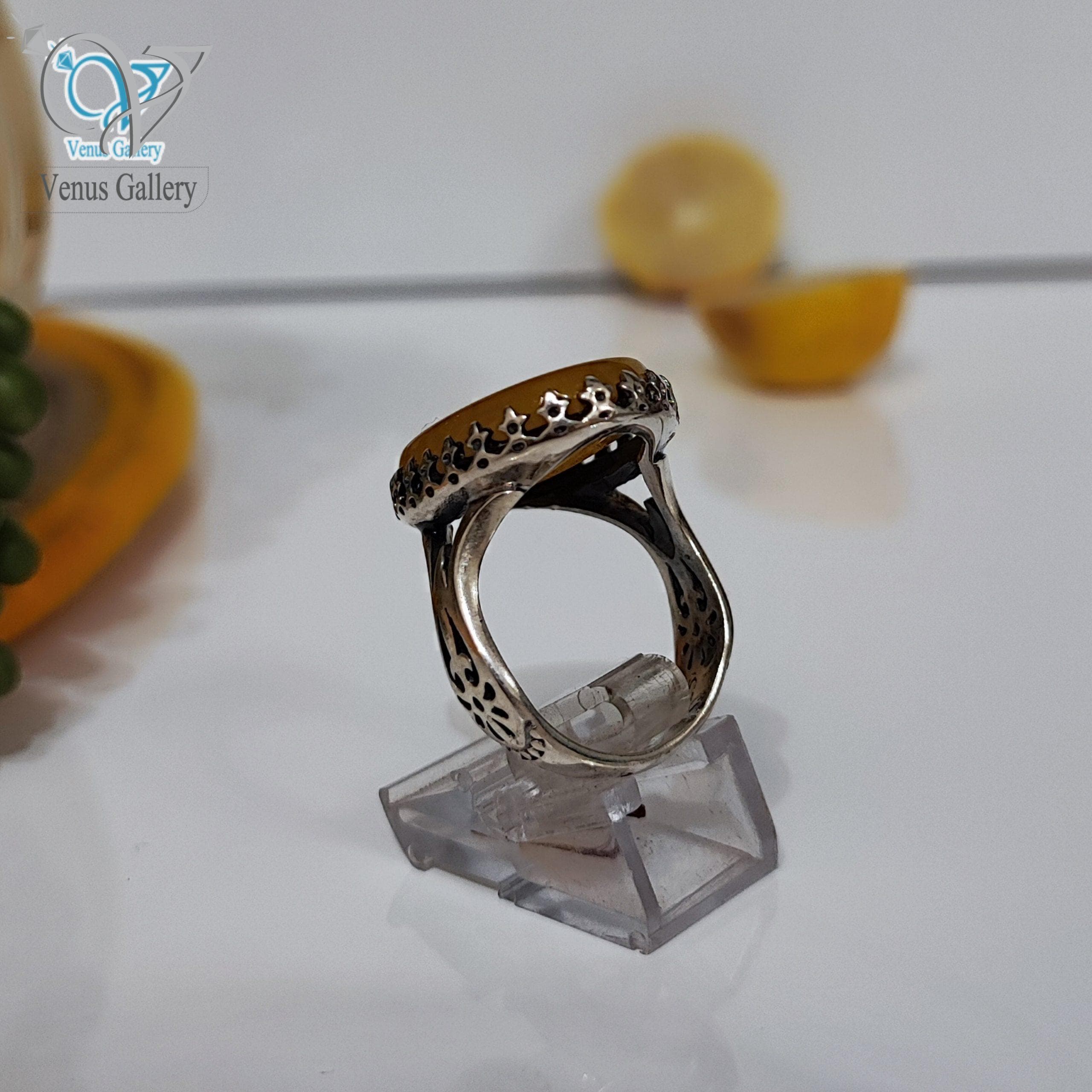 انگشتر نقره مردانه عقیق زرد حکاکی آیـت الکرسی کد 2820 — تصویر ۴