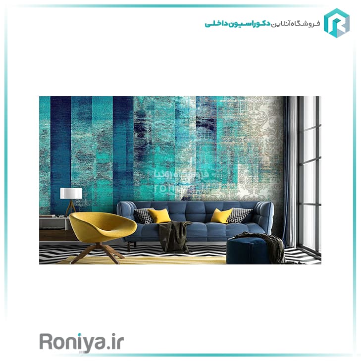 پوستر دیواری راه و داماسک فیروزه‌ای سرمه‌ایCode-D-116