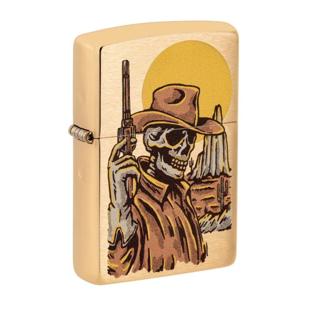 فندک زیپو Zippo Wild West Skeleton کد 48519 | طرح غرب وحشی | بدنه برنجی برسخورده | فندکیا