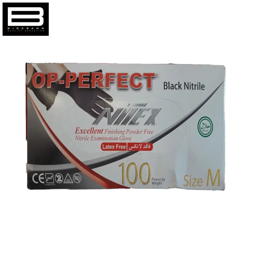 دستکش نیتریل مشکی 100 تایی سایز متوسط بدون پودر NITRELSIZE M — تصویر ۲