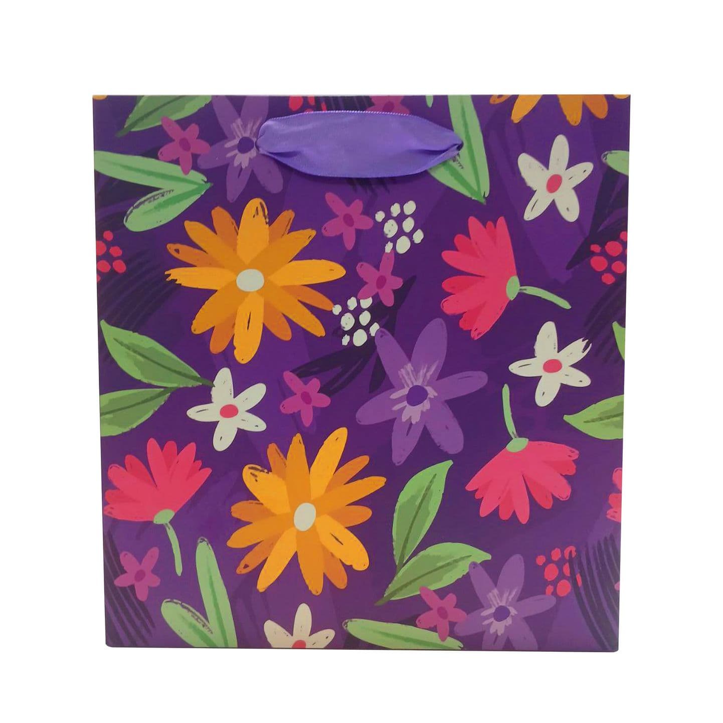 بگ و ساک دستی کادویی A5 مربعی گل دار23*23*10 – گل رنگارنگ بنفش