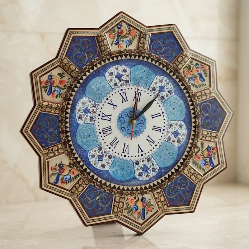 ساعت خاتم کاری با صفحه مینا کاری سایز 42 سانتی متری