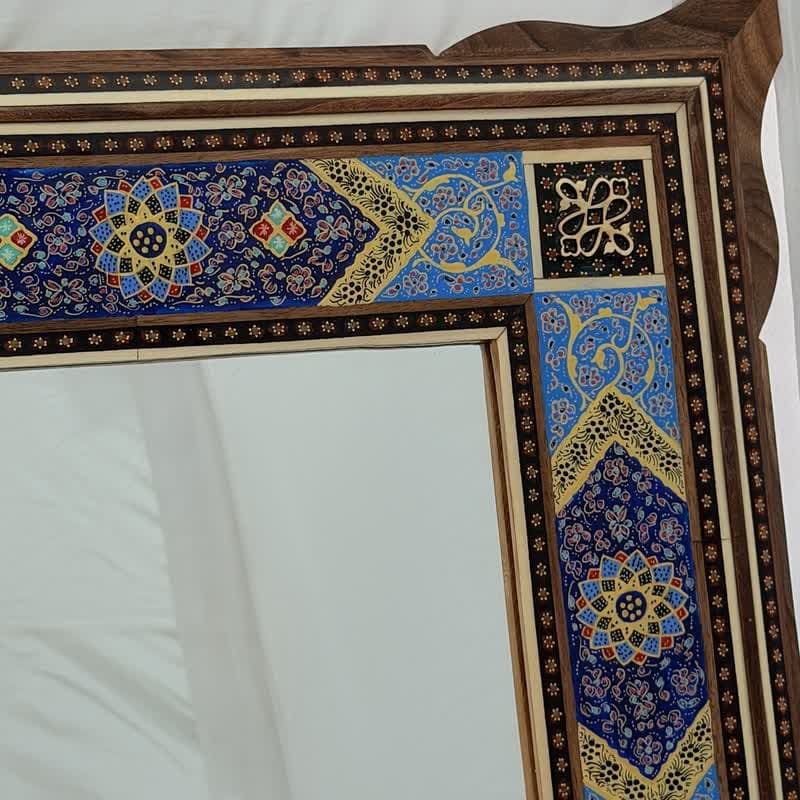 آینه دکوراتیو قدی خاتم کاری با قاب نقاشی مینیاتور تذهيب 42در72 — تصویر ۶
