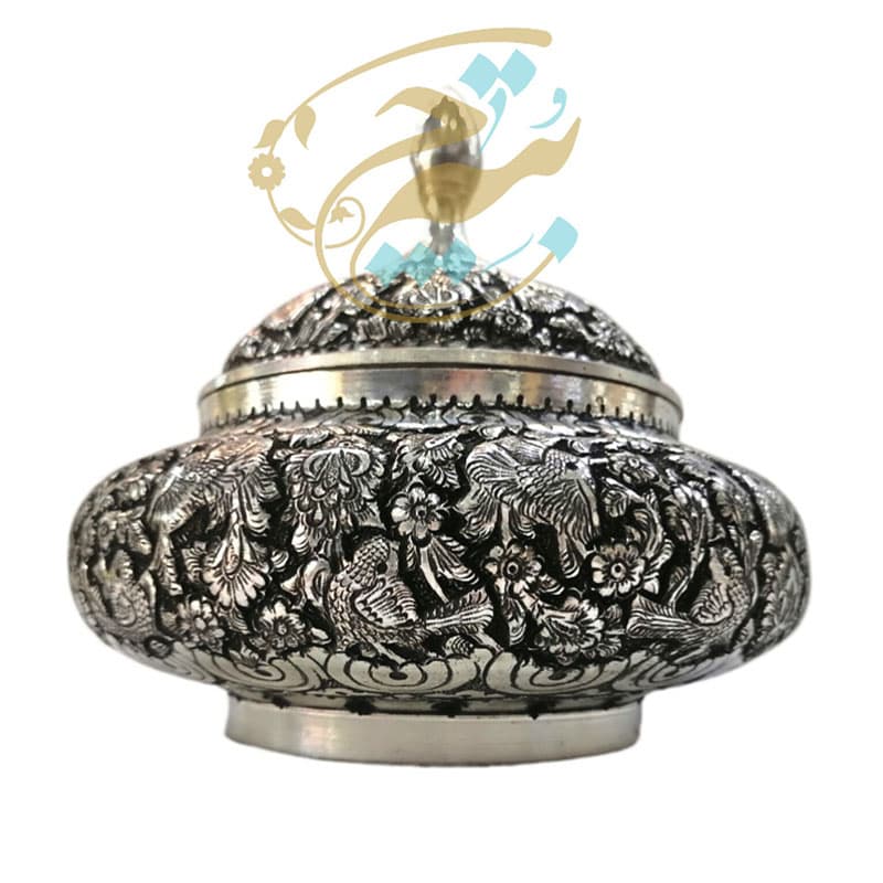 گزخوری قلمزنی مسی(شکلات خوری) مدل گل و مرغ آنتیک