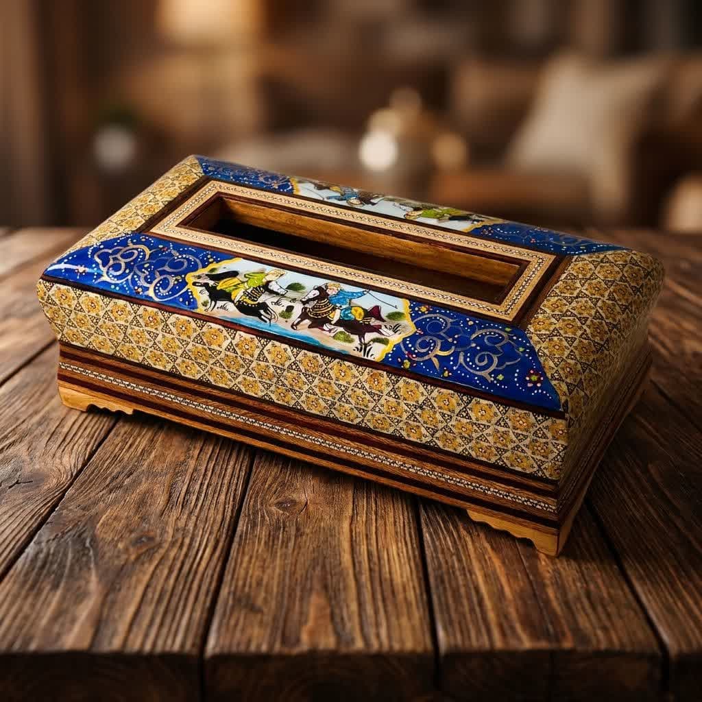 جعبه دستمال کاغذی خاتم کاری چوگان