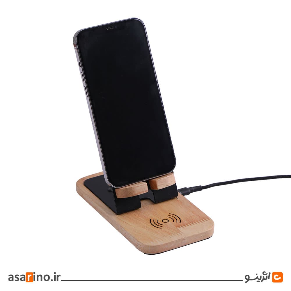 پایه موبایل چوبی تبلیغاتی + شارژر وایرلس ZA111