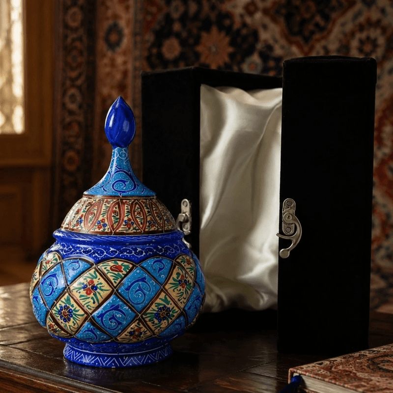 قندان مسی میناکاری اصفهان 16سانتی