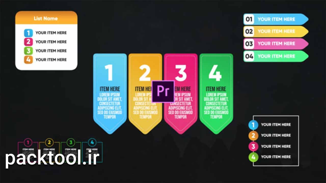 دانلود پروژه آماده پریمیر پرو اجزای اینفوگرافیک رنگی Infographic Colorful Lists