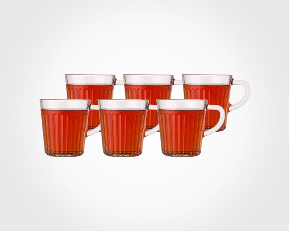 لیوان شیشه ای دسته دار شیاردار ۲۸۰ سی سی لیمون کد ۲۲۸۱۰۰