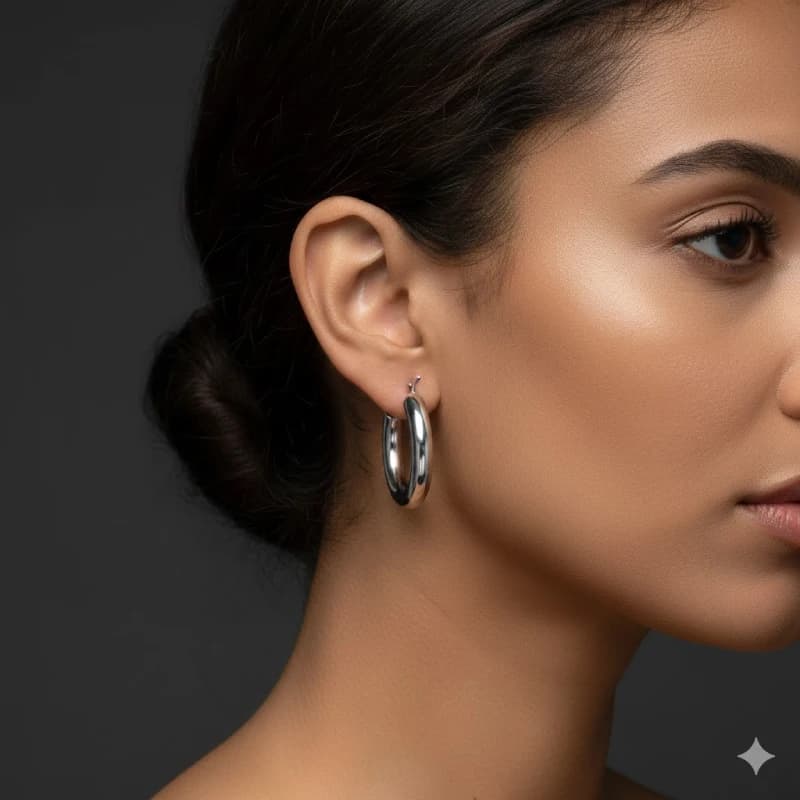 گوشواره حلقه ای ضخیم استیل (Chunky Tube Hoop Earrings) — تصویر ۲