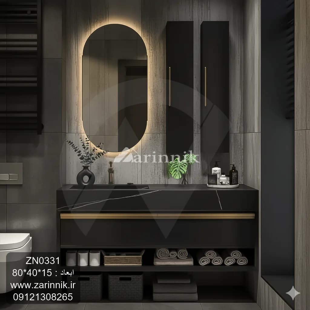 آینه و روشویی سرامیکی مدرن مشکی زرین نیک کد ZN0331