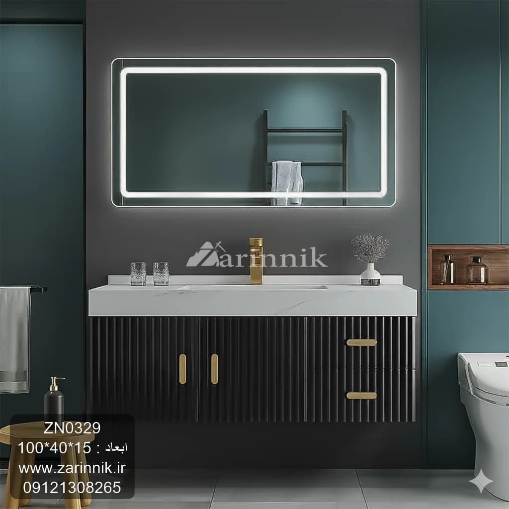 آینه و روشویی سرامیکی مدرن مشکی زرین نیک کد ZN0329