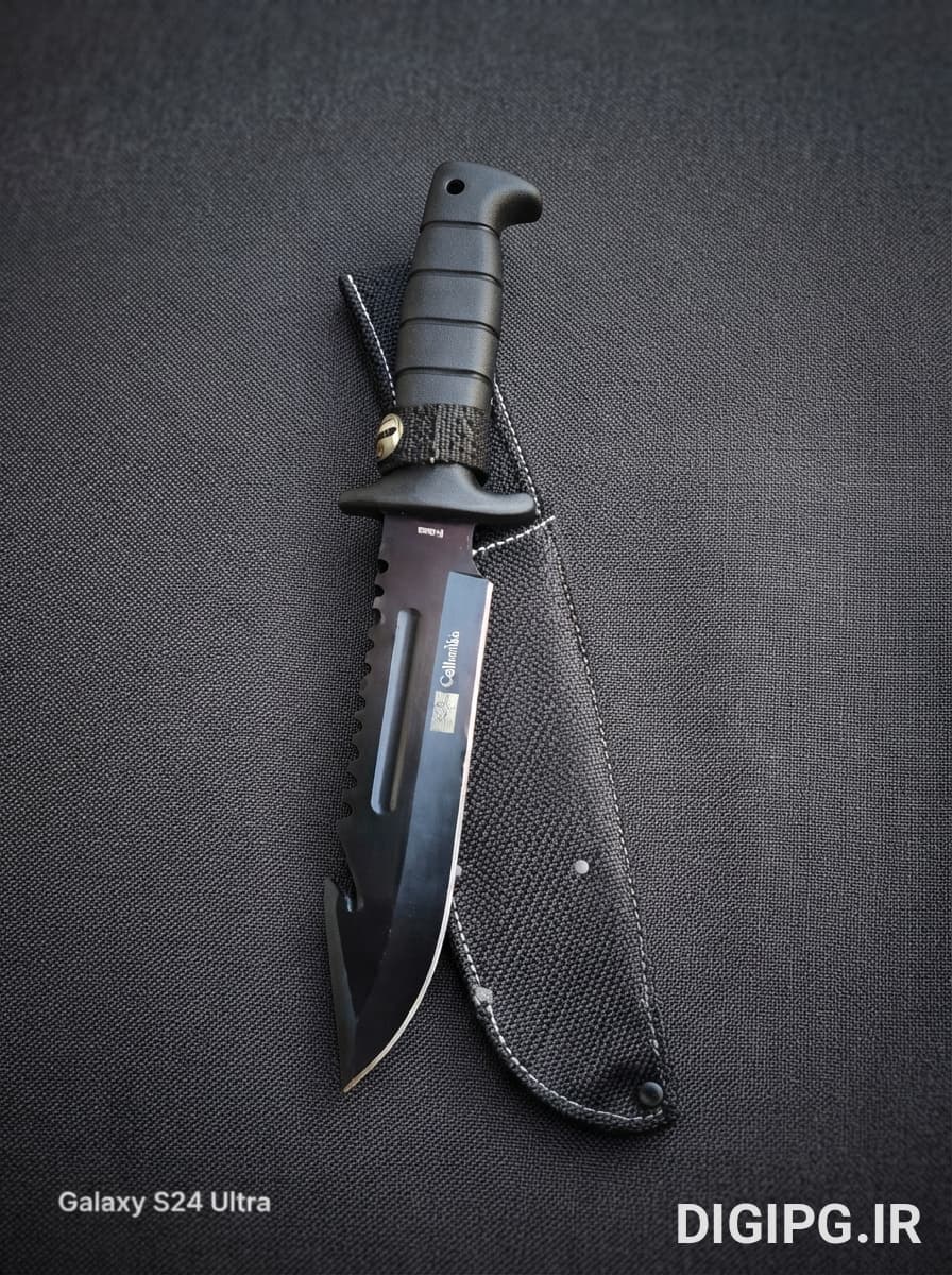 چاقوی شکاری مدل A158 کلمبیا با تیغه استیل مشکی، غلاف محافظ و کیفیت ساخت بالا