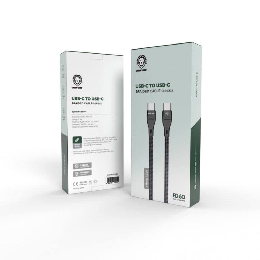کابل شارژ تایپ سی به تایپ سی سری 2 گرین Green Lion USB-C To USB-C Braided Cable- Series 2 1m — تصویر ۳