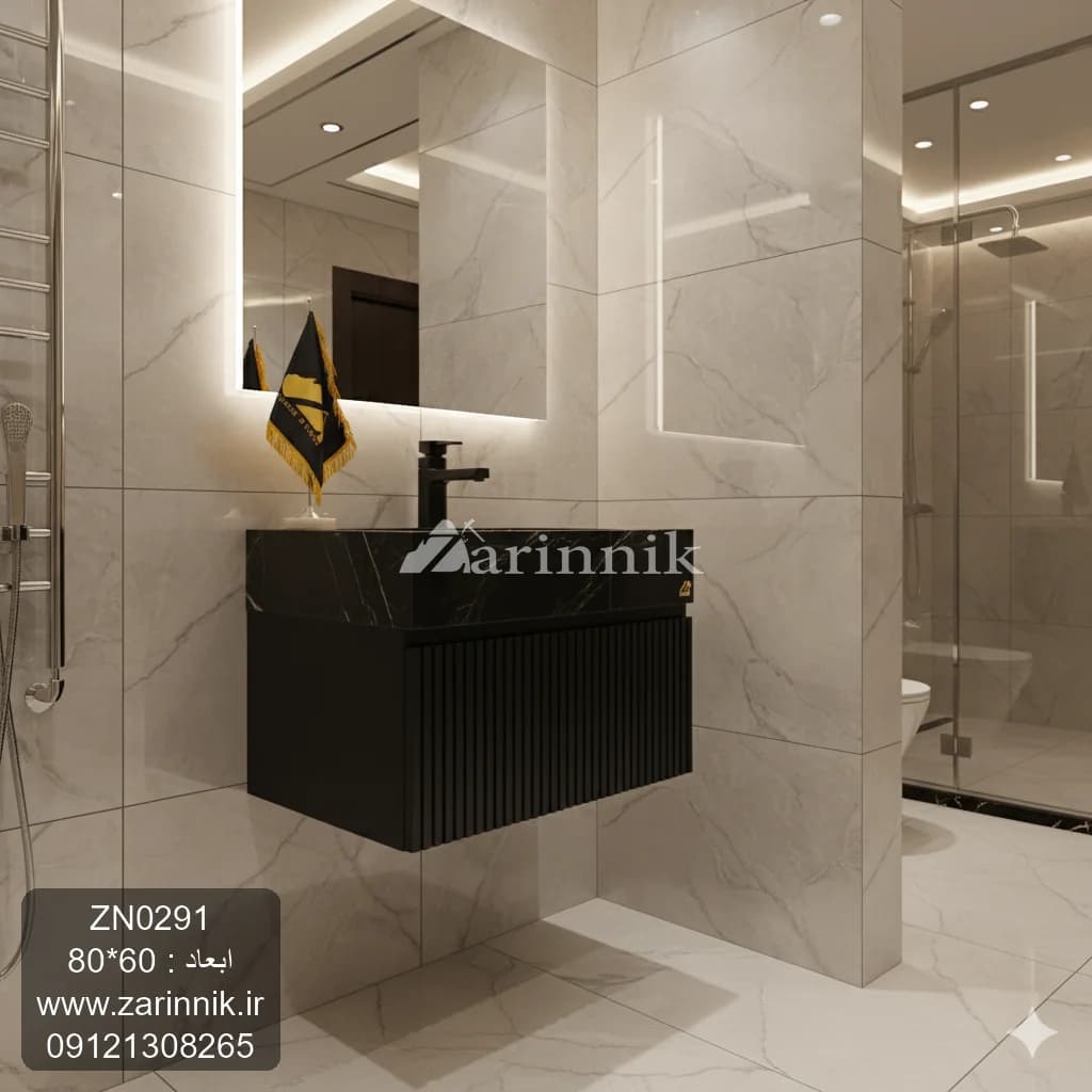 آینه و روشویی سرامیکی مدرن مشکی زرین نیک کد ZN0291