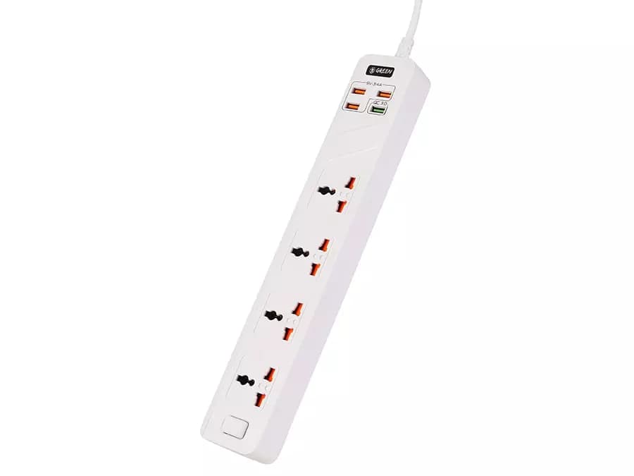 چند راهی و محافظ برق هوشمند 4 سوکت و 4 یو اس بی 3 متری 3000 وات گرین Green Lion 4 AC 4 USB 3.4A Smart Power Socket GNPS3MQCBK — تصویر ۲