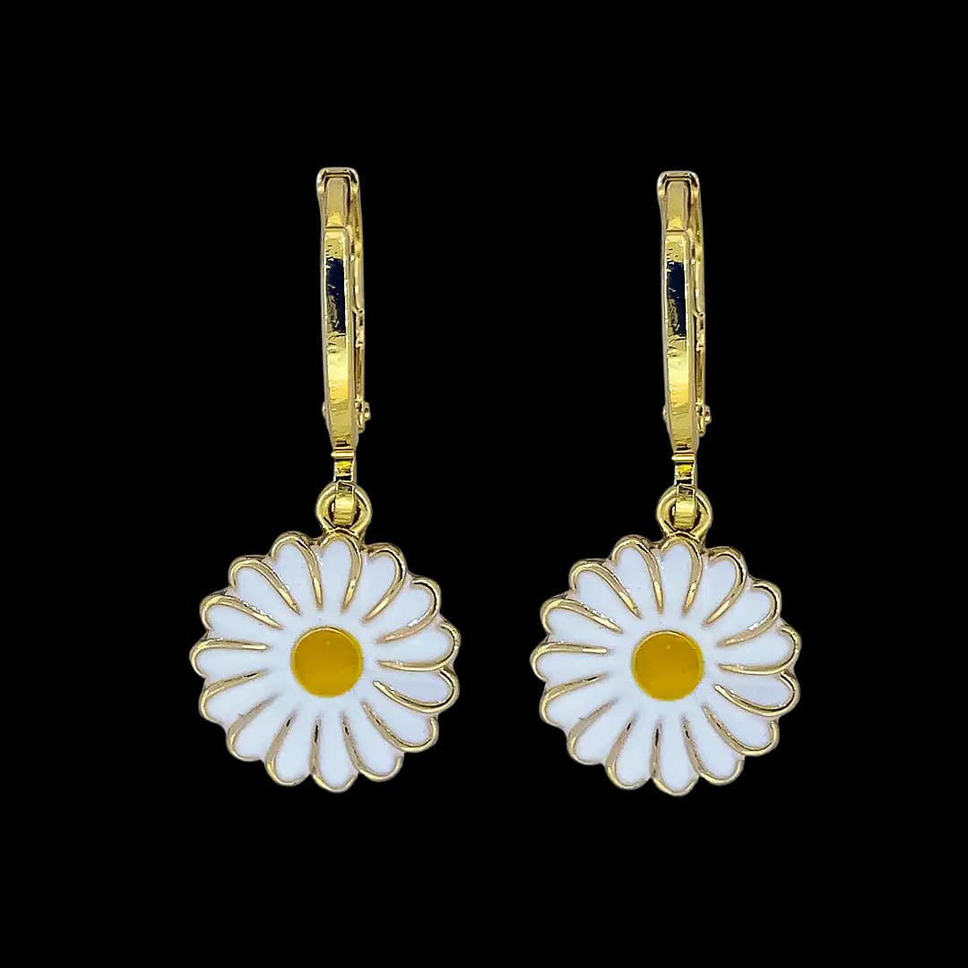 گوشواره طرح بابونه مینیمال (Chamomile Flower Drop Hoop Earrings)