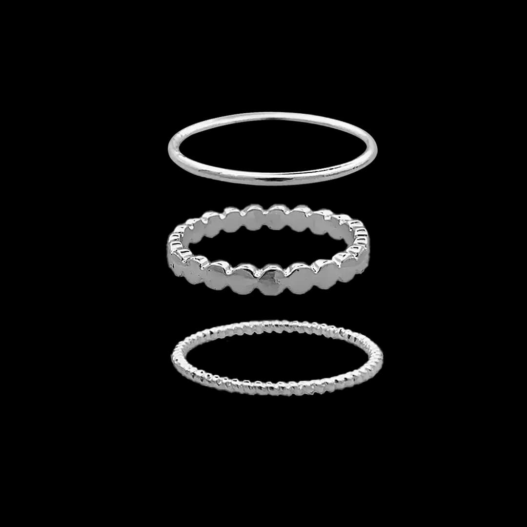 پک سه عددی انگشتر روکش نقره (Minimal Silver Plated Stacking Rings) 01
