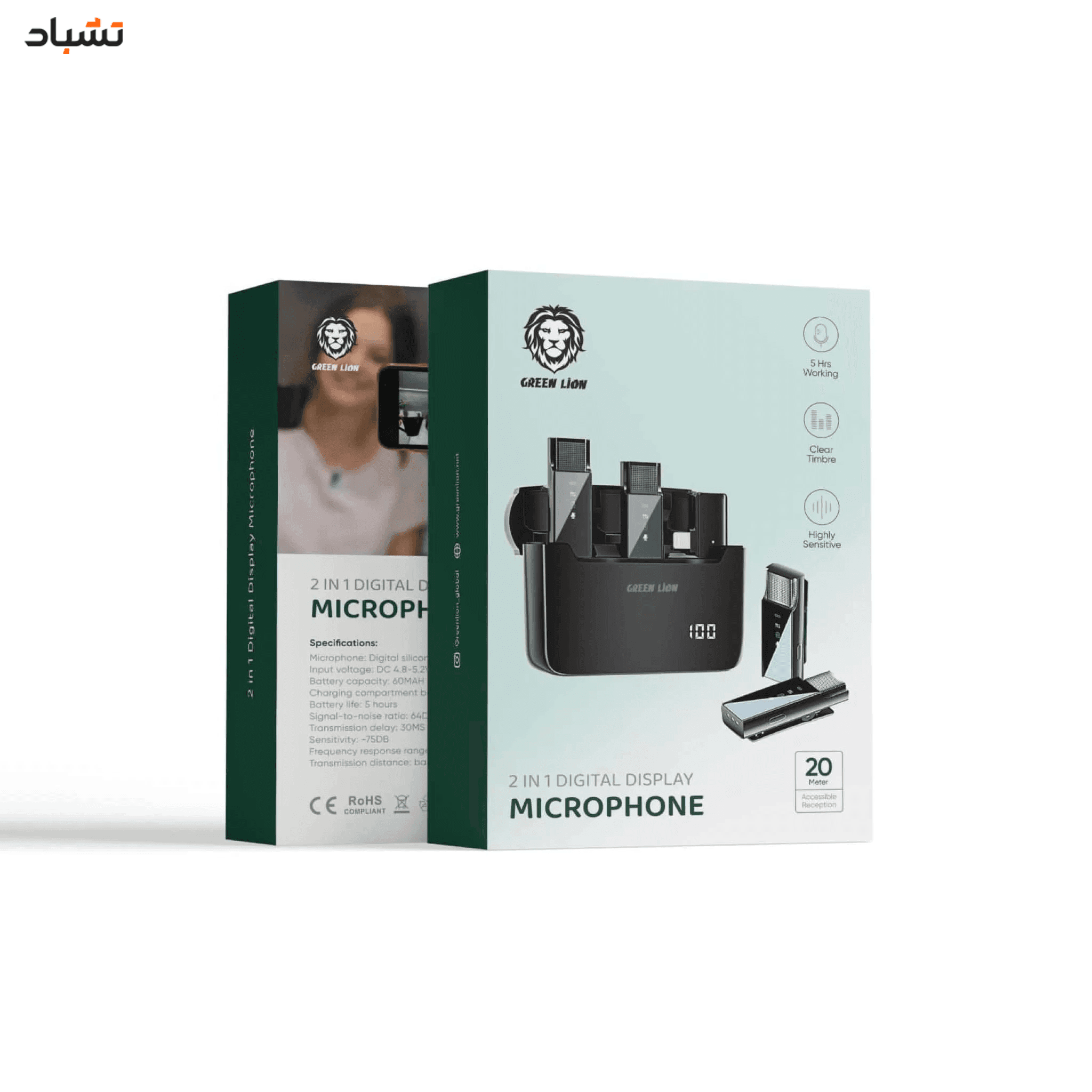 میکروفون بی سیم گرین لاین تایپ سی مدل Green Lion Digital Display Type-C 2 in 1 — تصویر ۳
