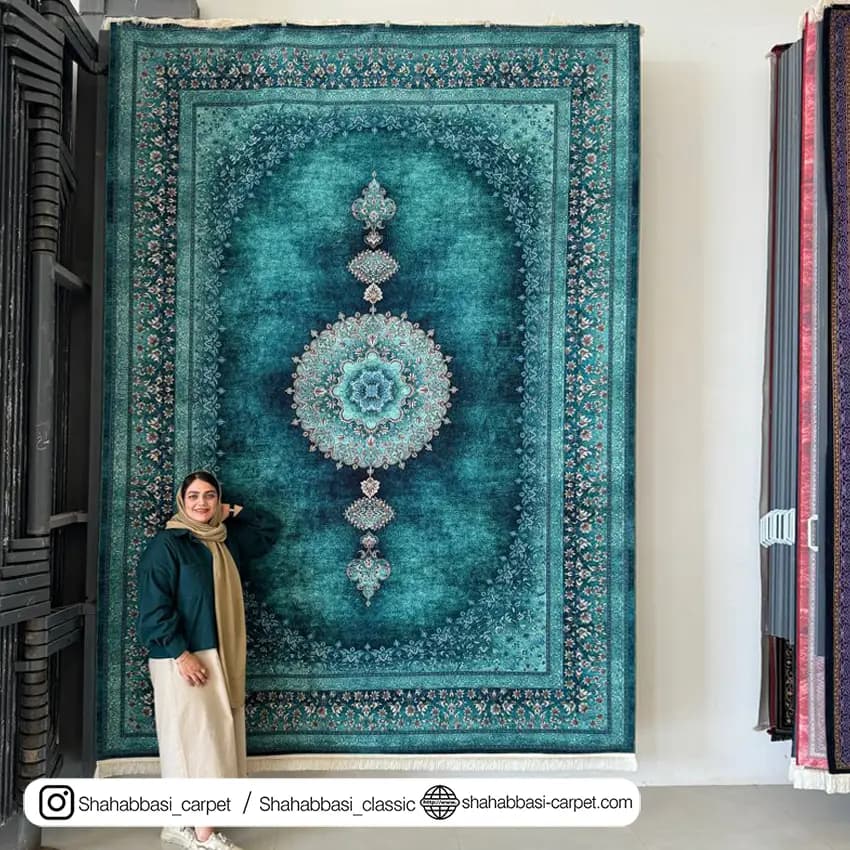 فرش ماشینی کد 1200123 فیروزه ای