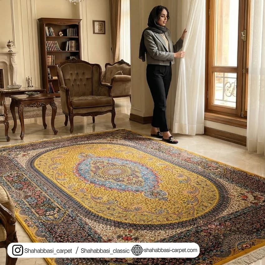 فرش تمام ابریشم کد 29 زرد