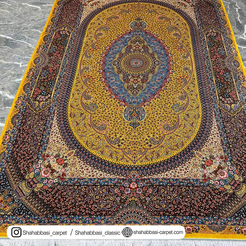 فرش تمام ابریشم کد 29 زرد — تصویر ۶