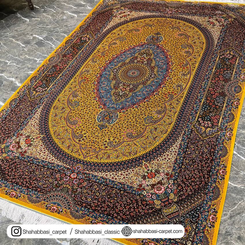 فرش تمام ابریشم کد 29 زرد — تصویر ۲