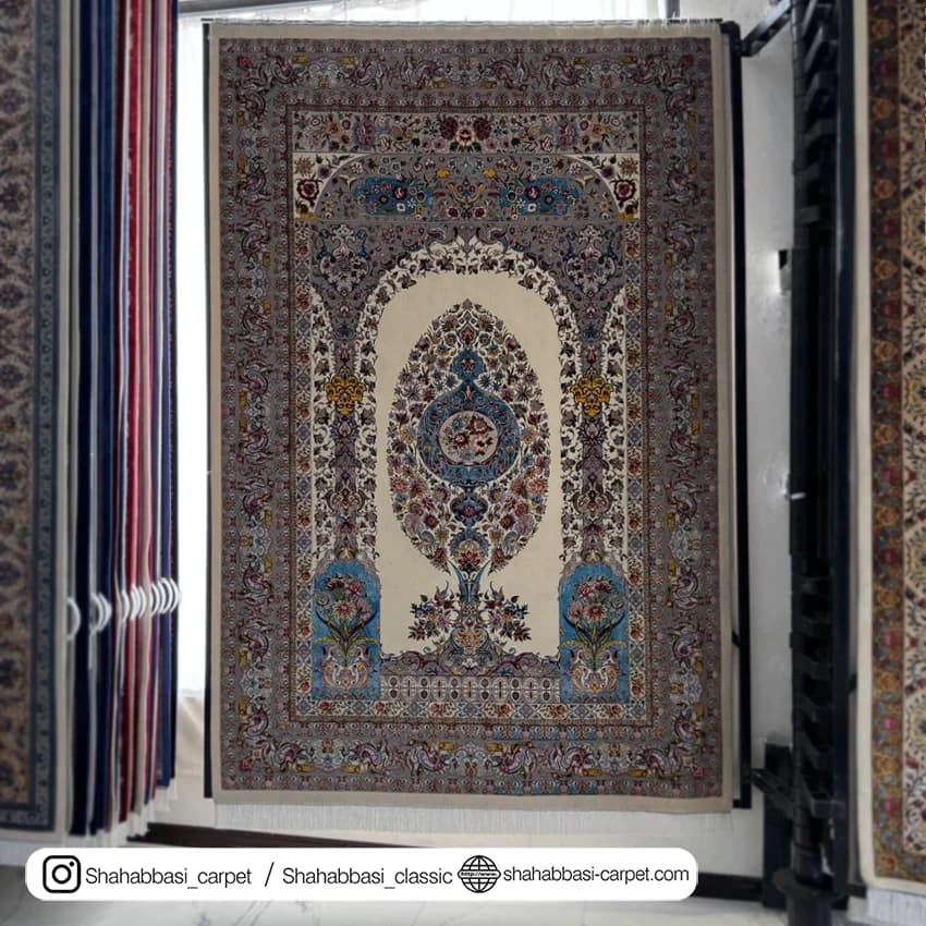 فرش ابریشم کد 210 کرم — تصویر ۲