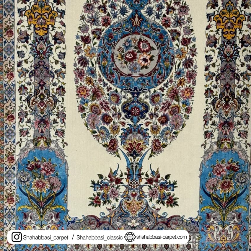 فرش ابریشم کد 210 کرم — تصویر ۴