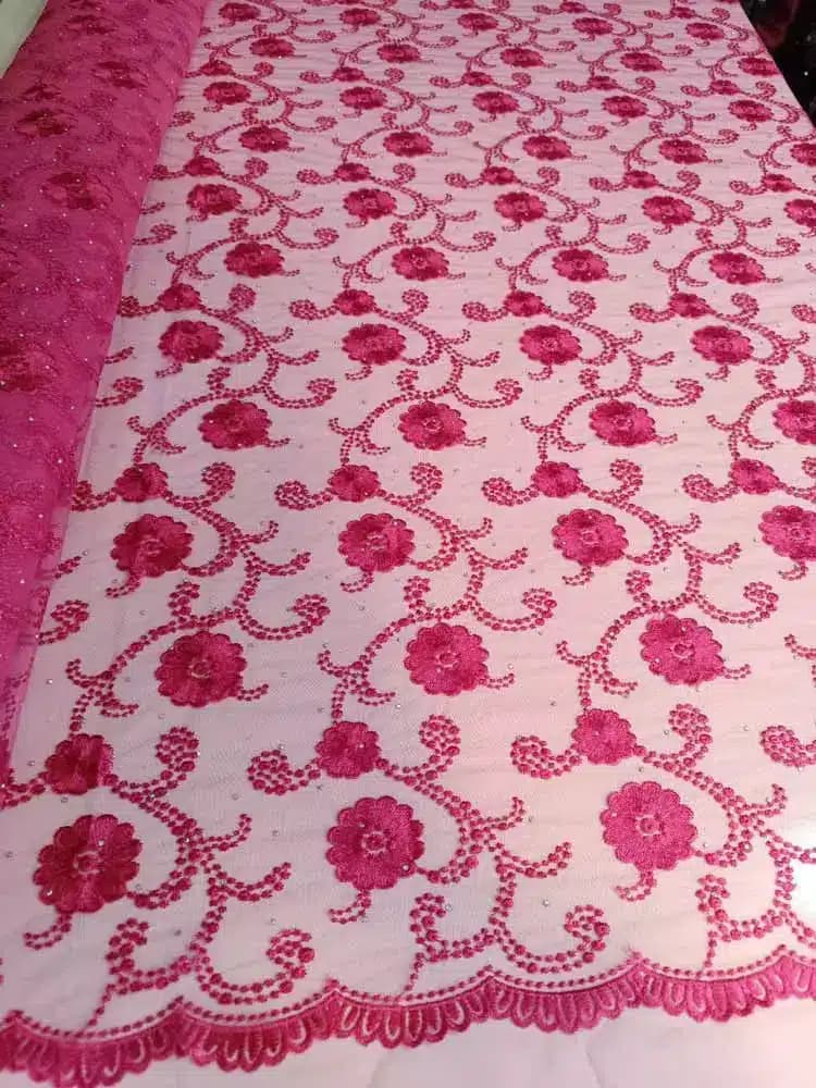 پارچه توری ابریشم صورتی