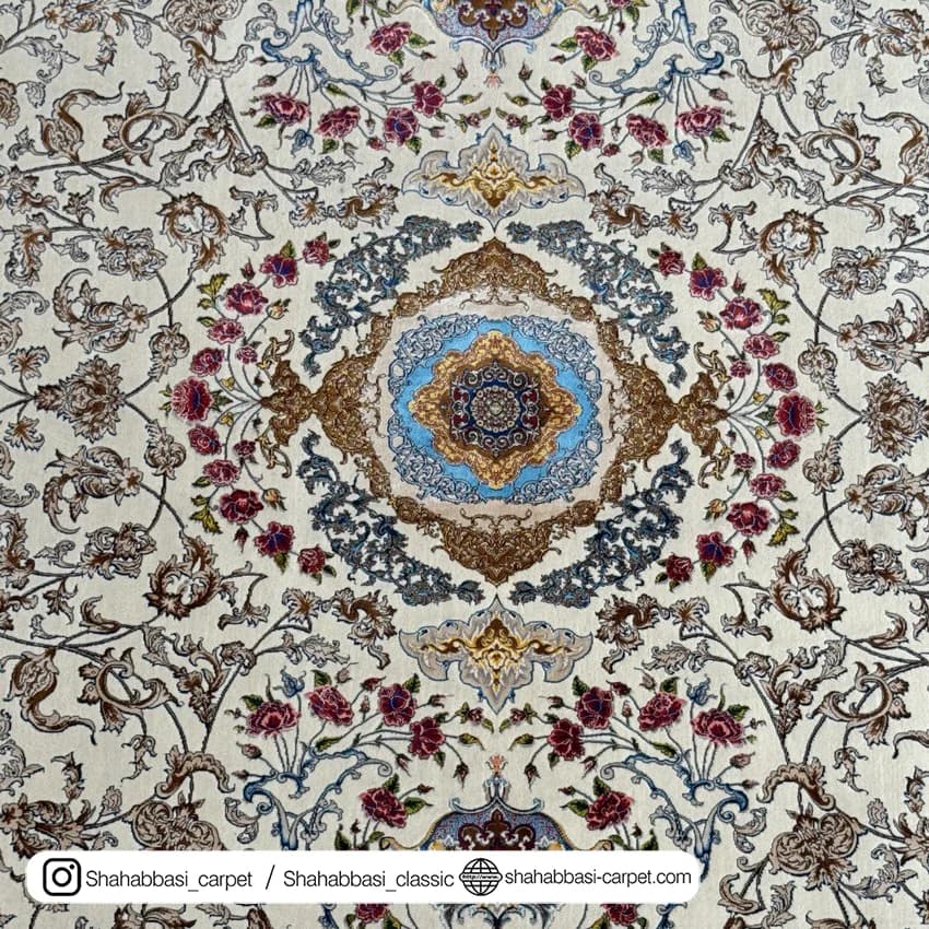 فرش ابریشم کد 208 کرم — تصویر ۳
