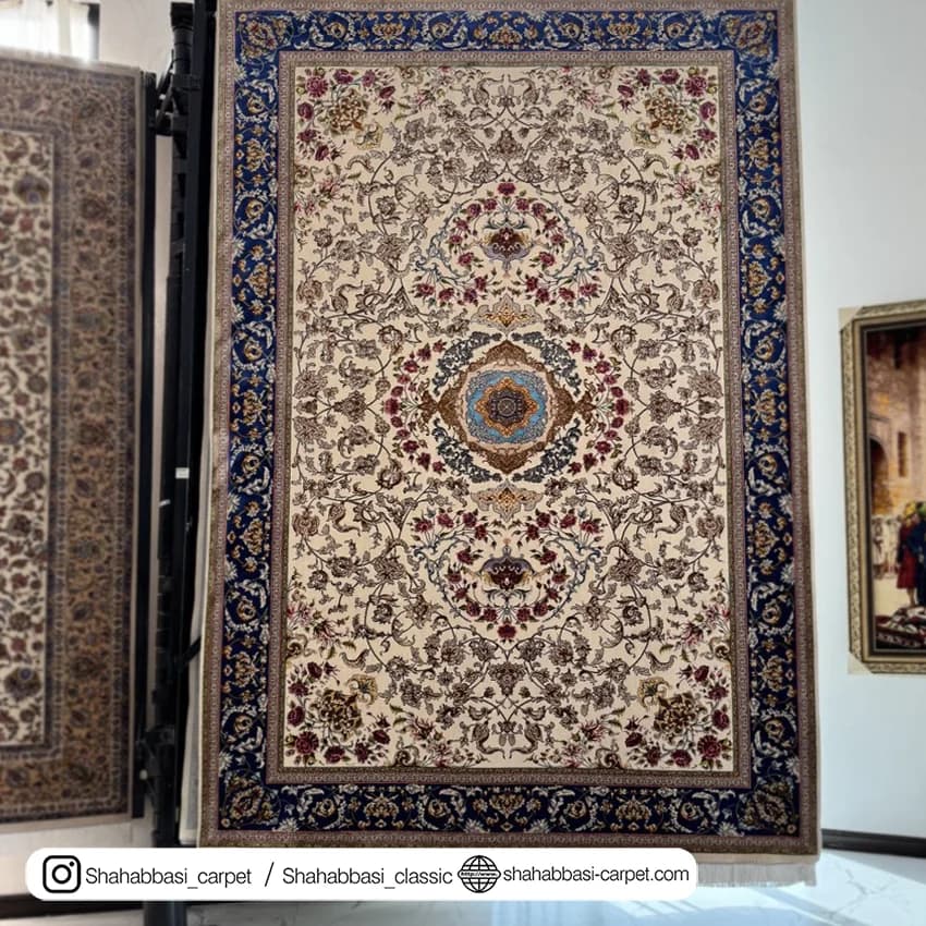 فرش ابریشم کد 208 کرم — تصویر ۲