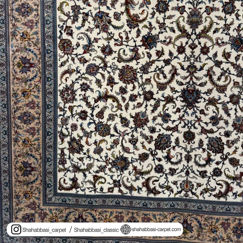 فرش ابریشم کد 206 کرم — تصویر ۳
