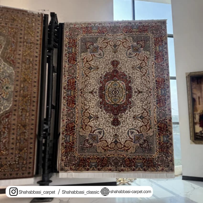 فرش ابریشم کد 196 کرم — تصویر ۲