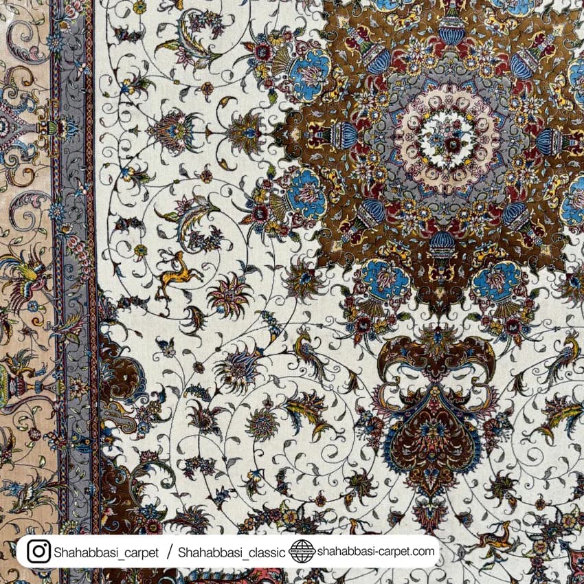 فرش ابریشم کد 203 کرم — تصویر ۴