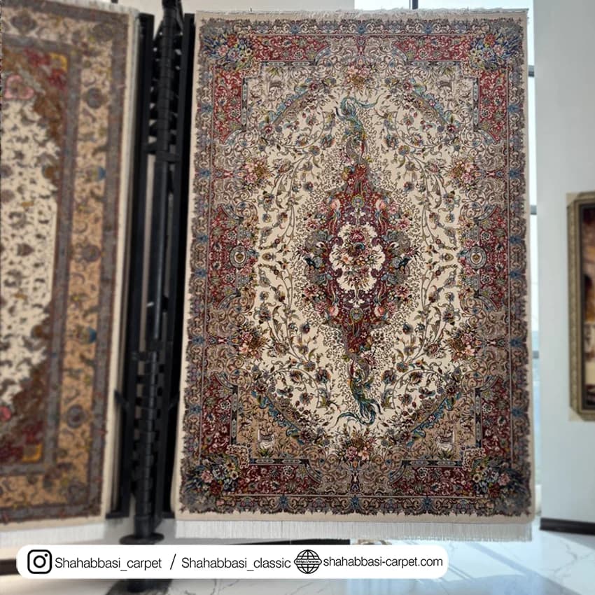 فرش ابریشم کد 202 کرم — تصویر ۲