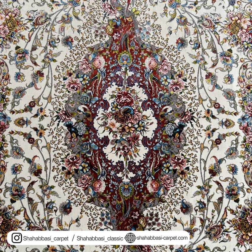 فرش ابریشم کد 202 کرم — تصویر ۳