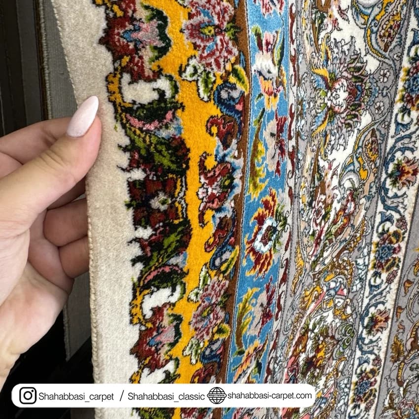 فرش ابریشم کد 200 کرم — تصویر ۳