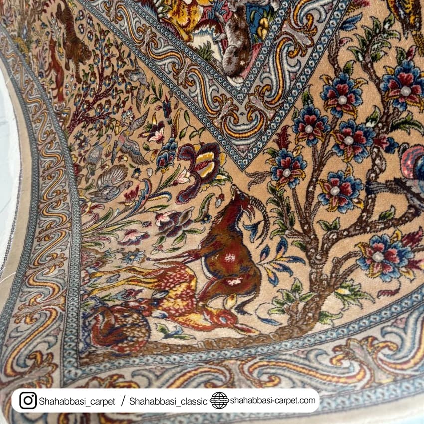 فرش ابریشم کد 198 کرم — تصویر ۳