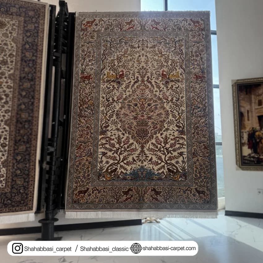 فرش ابریشم کد 198 کرم — تصویر ۲
