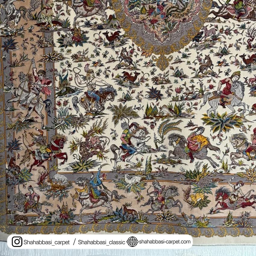 فرش ابریشم کد 190 کرم — تصویر ۴