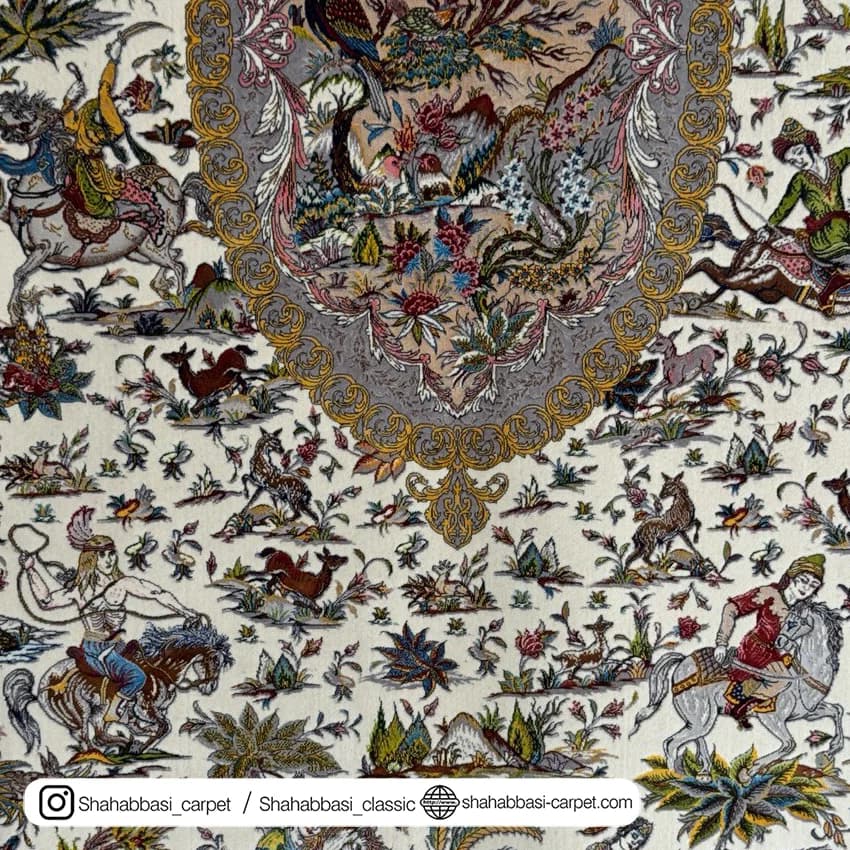 فرش ابریشم کد 190 کرم — تصویر ۳