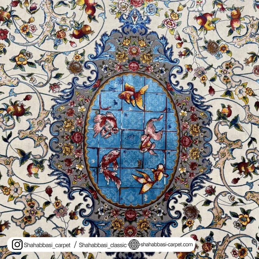 فرش ابریشم کد 189 کرم — تصویر ۳